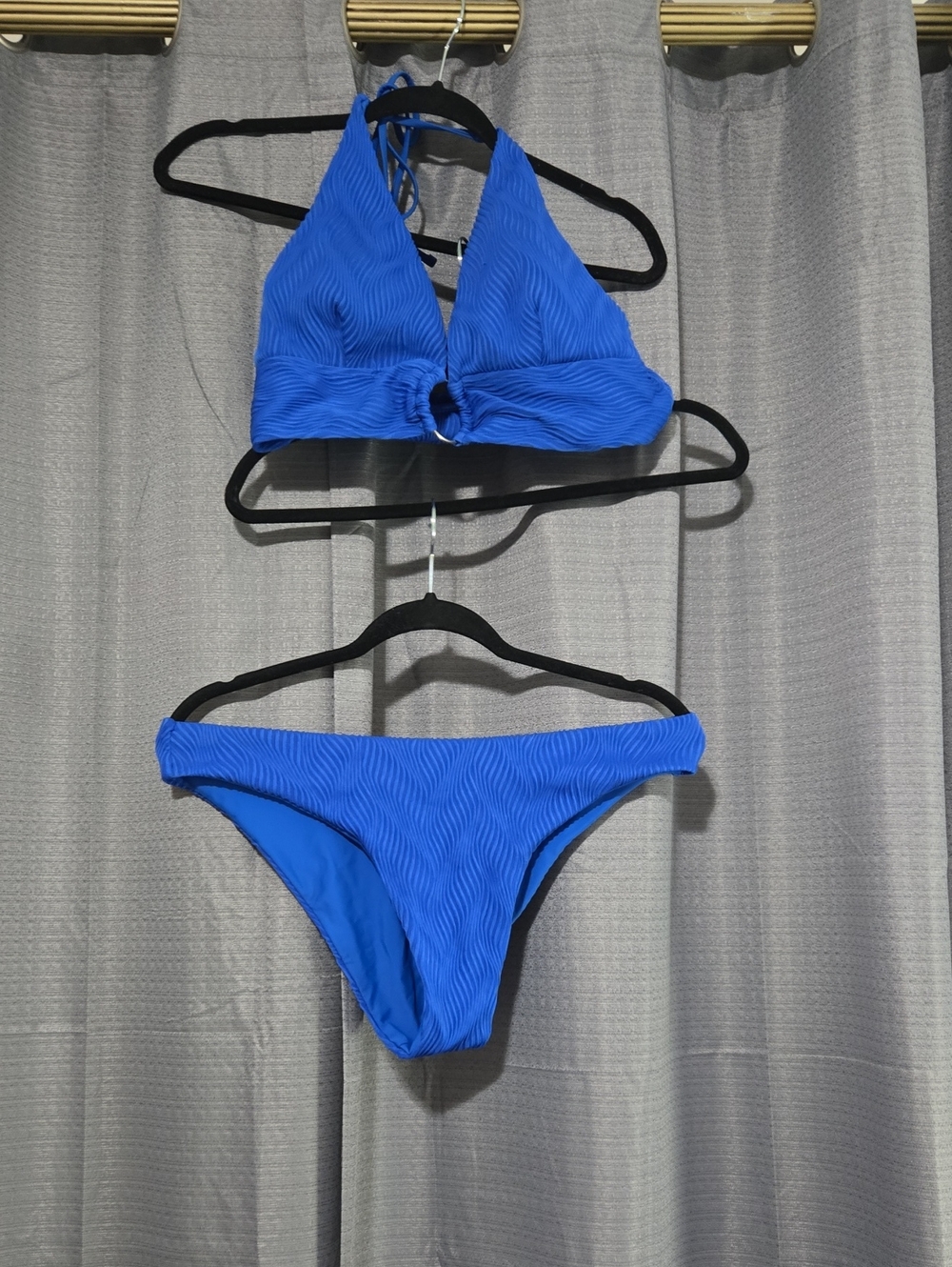 Zaful Bright Blue Ribbed Halter Bikini Set